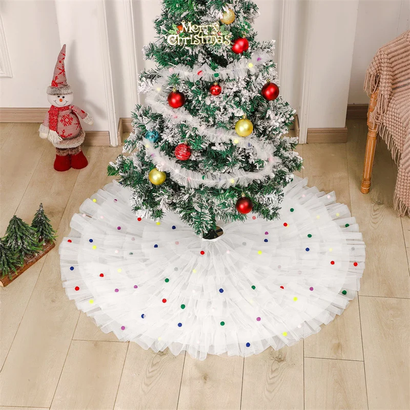 Xmas Decoration 78/90/120cm Christmas Tree Skirt Xmas Gift White Faux Fur Tree Skirt Christmas Decoration for Home New Year 2024