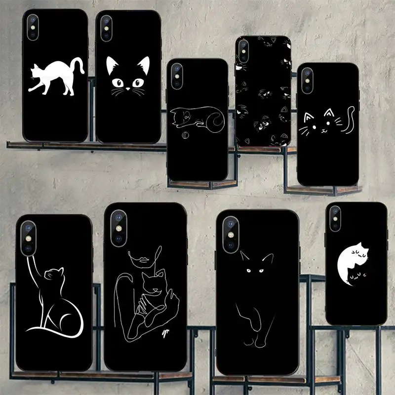 

Funny Cute Cat Line Phone Case For iphone 11 13 12 14 x xs xr pro max mini plus boys girls cover
