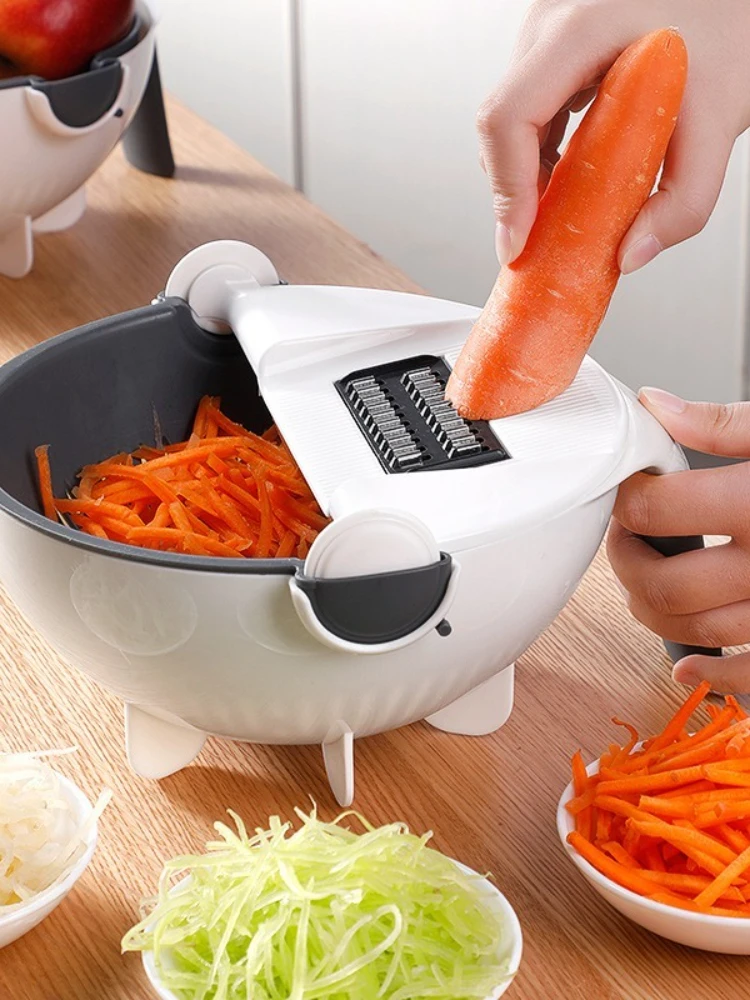 

Multi Manual Slicer Rotate Vegetable Cutter With Drain Basket Multi-function Kitchen Veggie Shredder Grater Slicer Free Peeler