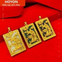 hoyon 18k gold color true pure luminous jade pendant thickened gold dragon brand tag 3 colors optional jewelry no chain