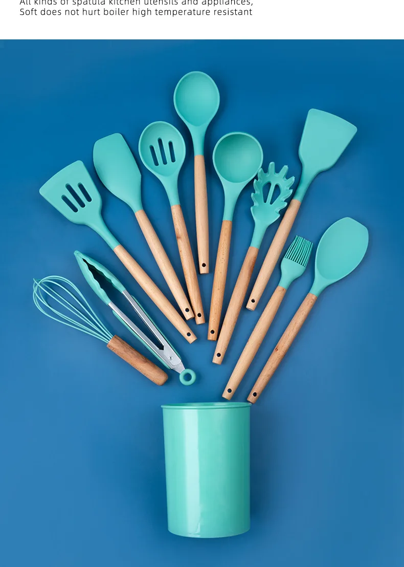 

Набор силиконовых кухонных принадлежностей, кухонная утварь, антипригарная кухонная утварь, венчик для взбивания яиц, деревянная ручка, на...