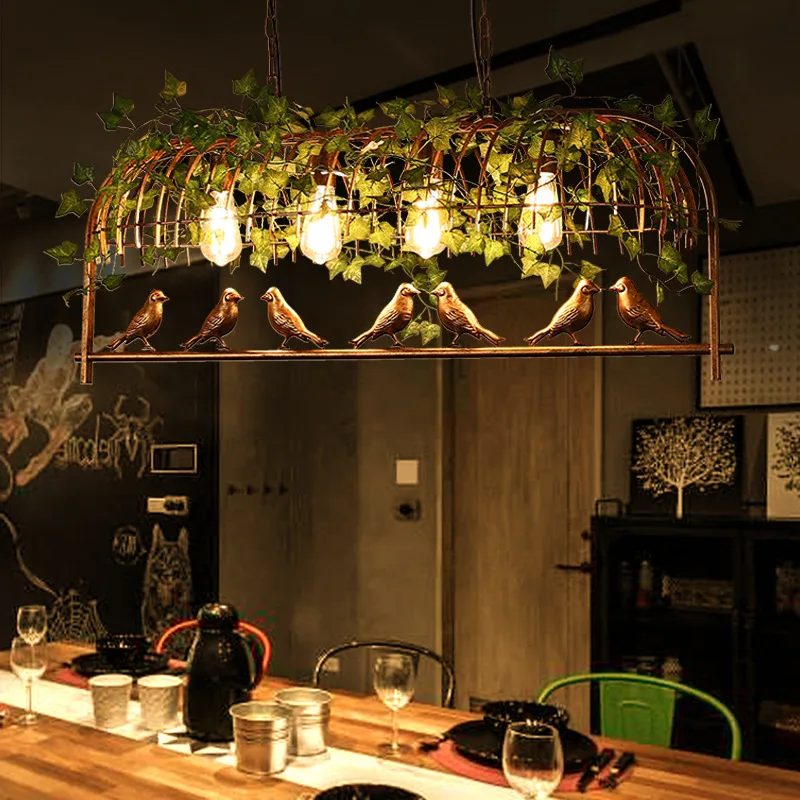 

Vintage Bird Cage Iron Pendant Light for Kitchen Island Dining Restaurant Decor Creative Chandelier Garland Garden LED Drop Lamp
