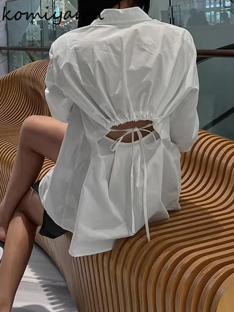 Женская блузка с вырезами на спине рубашка длинным рукавом и воротником