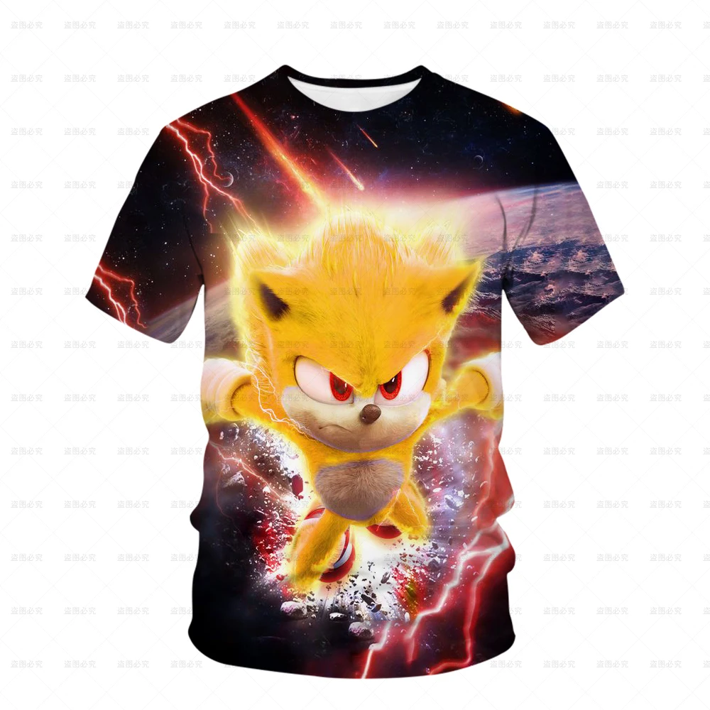 

2022 Casual Adult Kids Sports Sonic T Shirt Clothing Boys Girls Cartoon Short Sleeve O Neck Super Sonic Clothes Plus Size Loose