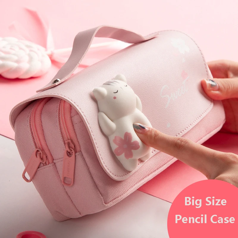 

Cute Cat Decompression Pencil Case Large Capacity Pencil Box Portable Girls Pen Bag Double Layer School Pouch Kawaii Stationery