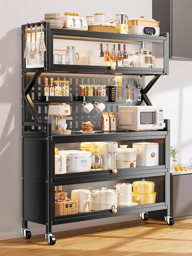 

Kitchen Wire-Wrap Board Sideboard Cabinet Shelf Floor Multi-Layer Storage Cabinet Microwave Oven Pot Multi-Function Locker