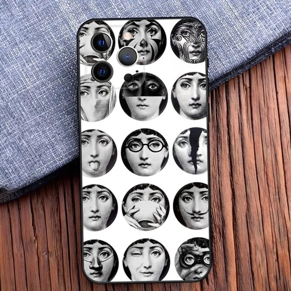 Face Art P-Piero F-Fornasetti Phone Case For iPhone 16 15 14 13 12 11 Pro X XS Max XR Plus Mini Soft Black Cover