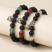 oaiite trendy matte black onyx lava rock stone bracelet heart pendant bracelets bangles lucky couples jewelry for female male