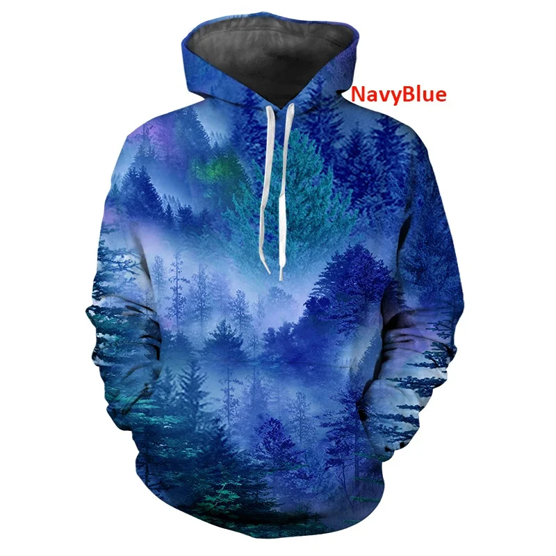 

2022 Unisex Round Neck Casual Hoodie Sweatshirt Men and Women Long Sleeve Mountain Forest Landscape Printed Plus Size Tops