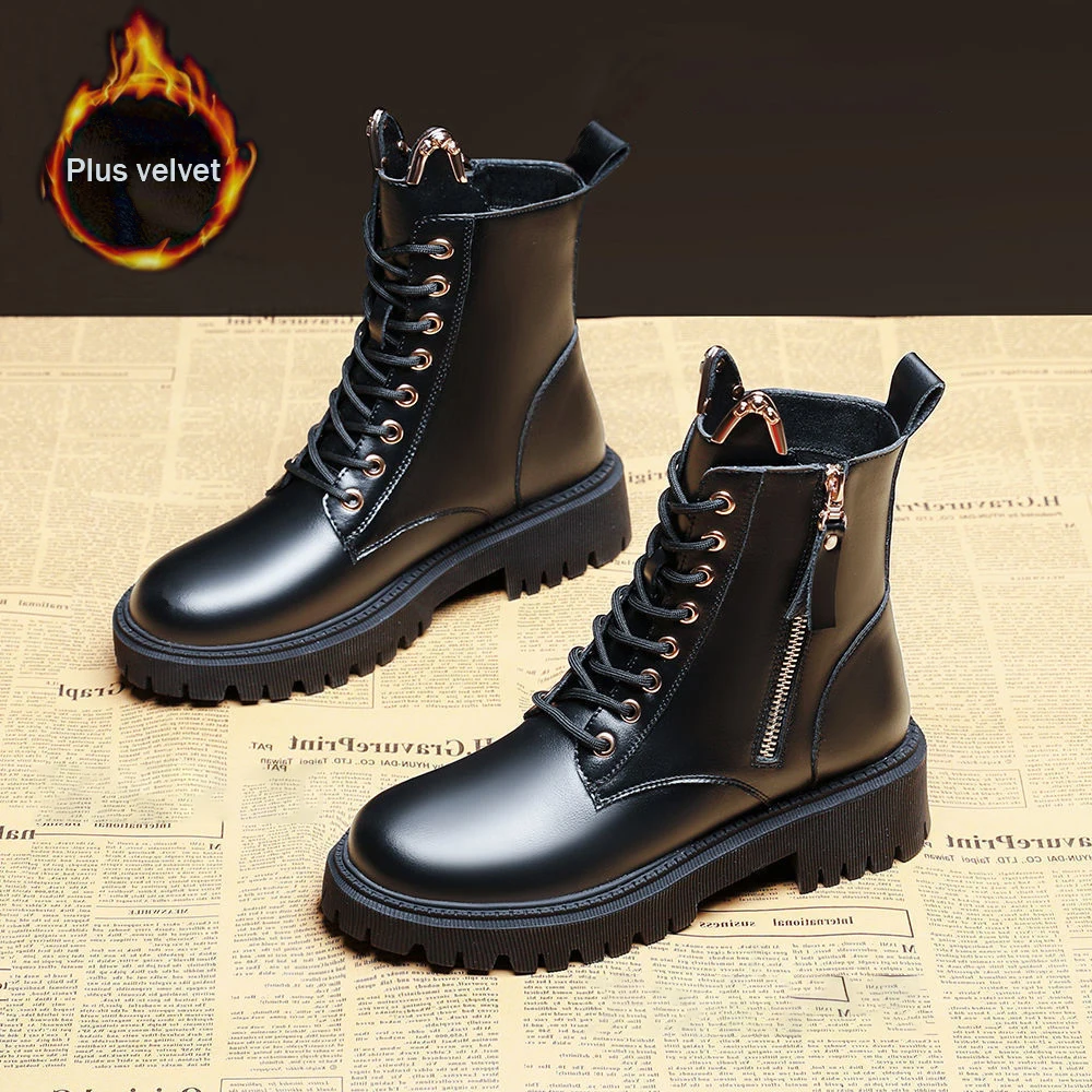Women's Autumn Martin Boots 2021 Fashion Zipper Round Toe Cute Short Leather Woman Casual Platform Goth Shoes Motorcycle | Обувь