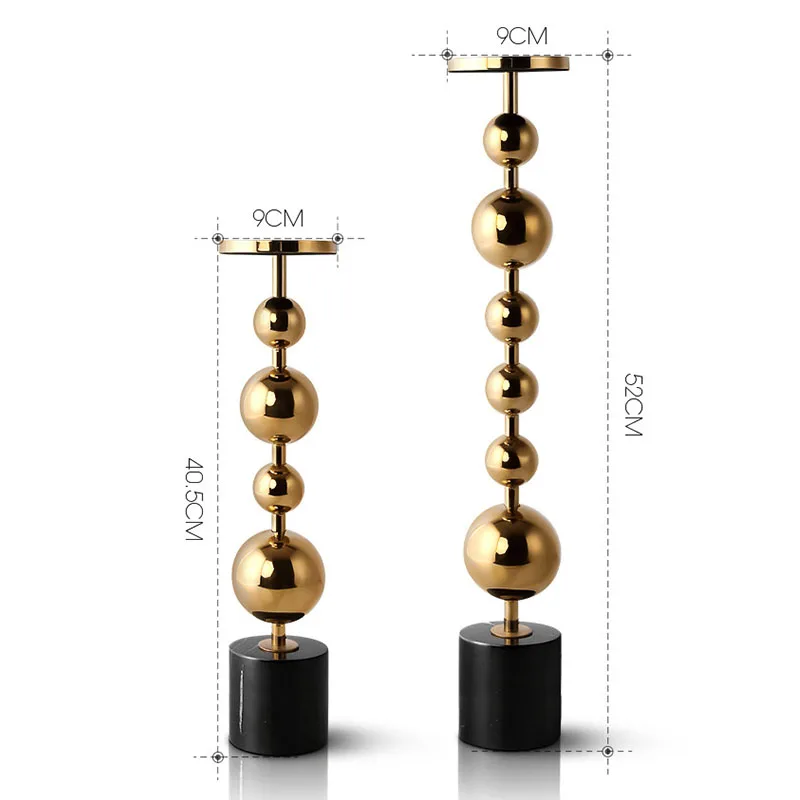 Фото Black Nero Marquina Natural Marble Candle Holder Luxury Golden Metal Large Candlestick Wedding Decoration №5