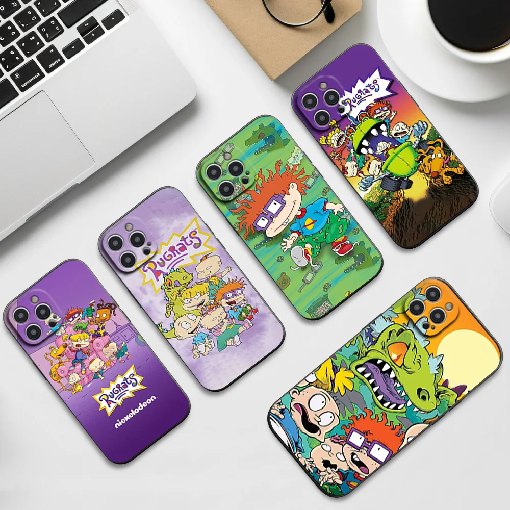 Cartoon R-Rugrats Funny Phone Case For iPhone 16 11 12 13 14 15 Pro Max Plus Black Soft Shell