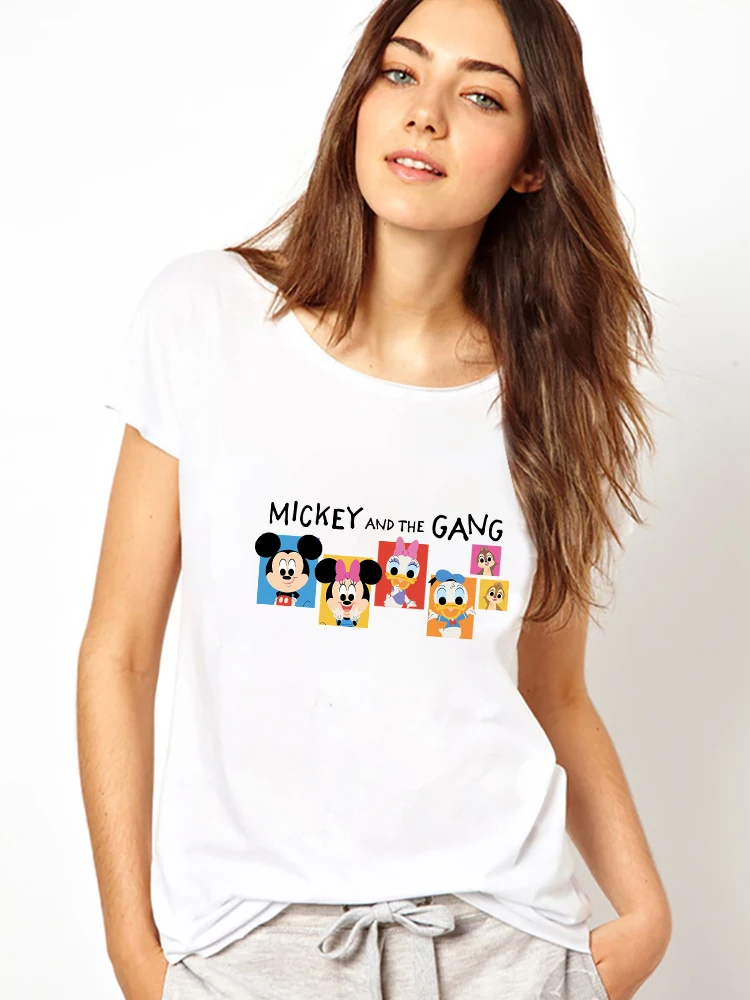 

Mickey and The Gang Print Disney T Shirt Women Cartoon Fashion Summer Basic Casual Clothes White O-Collar Tops Tumblr Streetwear