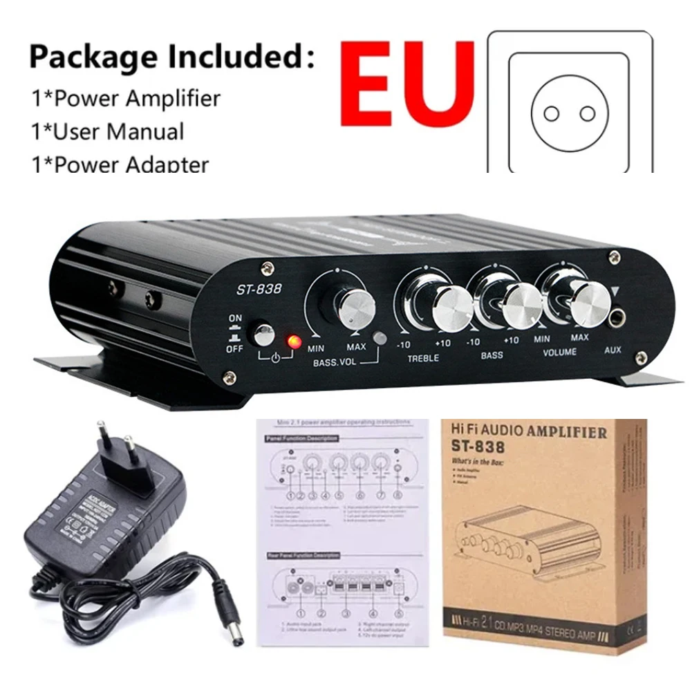 ST-838 2 1 канальный усилитель мощности 0 + стерео басов 20Wx2 40 Вт HiFi сабвуфера