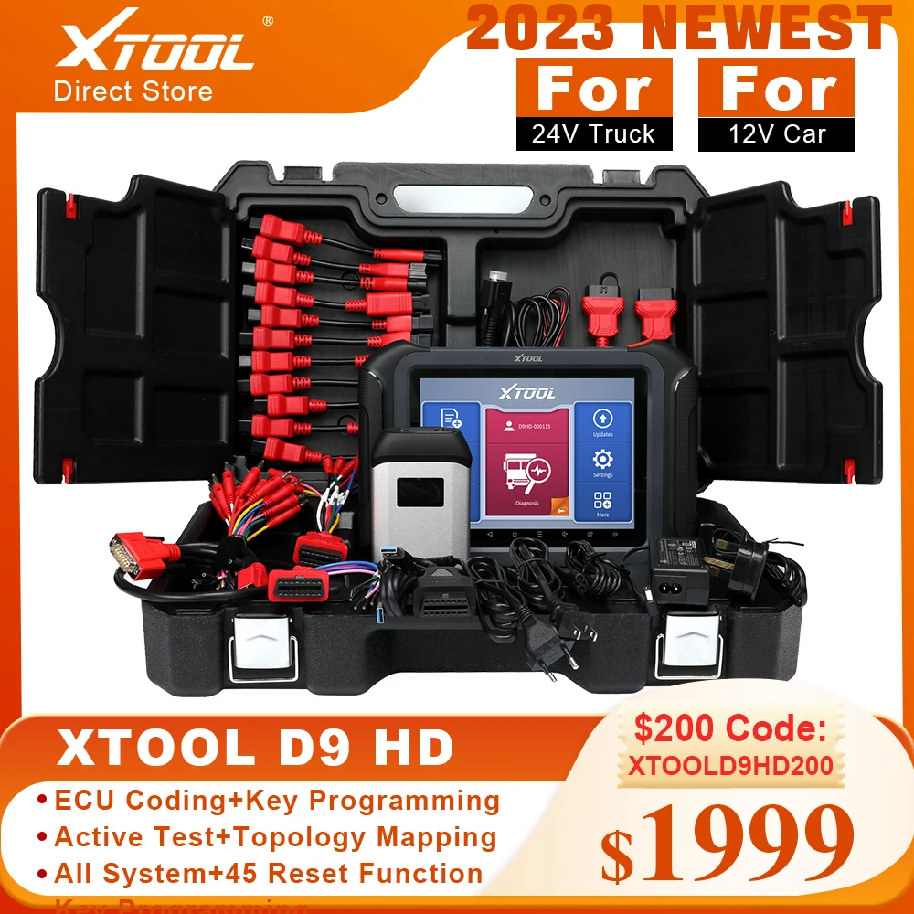 

XTOOL D9 HD OBD2 Dagnostic Scanner for 24V Heavy Duty Truck ECU Coding Programming Car All System Diagnoese Tools 45+ Resets