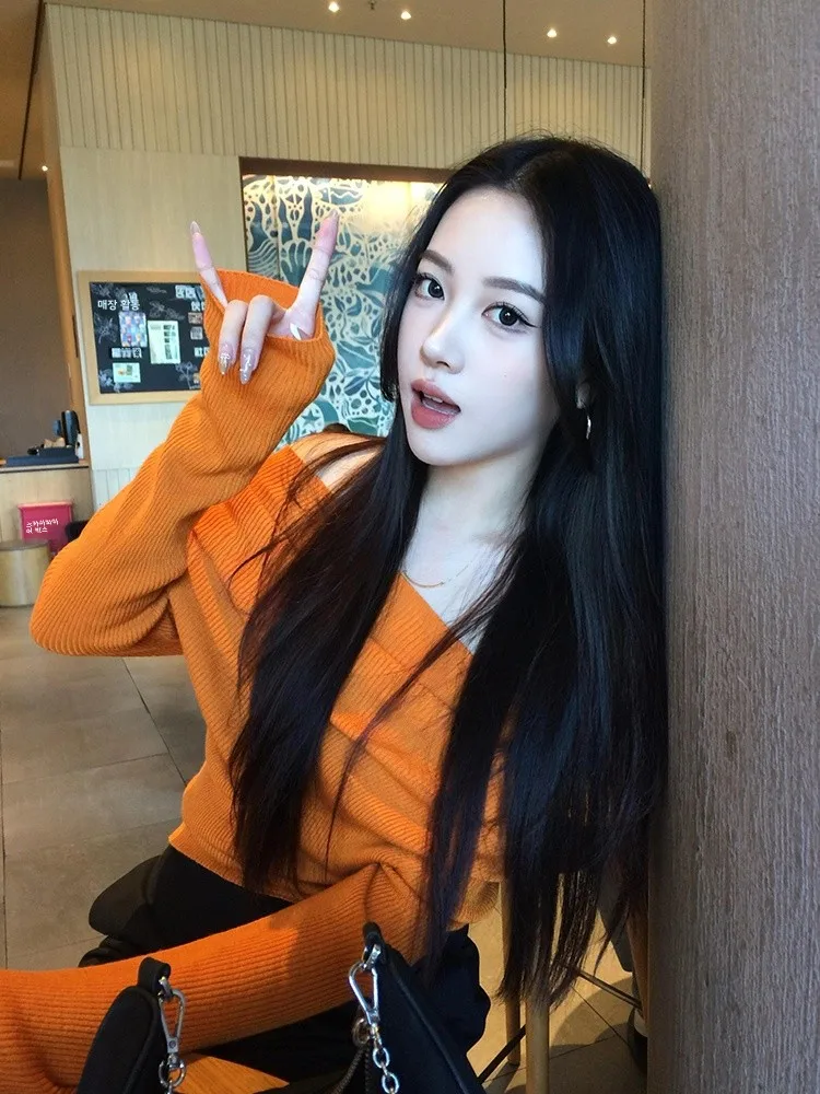 Плюс размер 27 Onlinestore сладкий и пряный вязаный топ с открытыми плечами элегантный