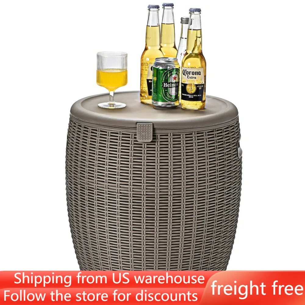 Bucket Cocktail Side Table Cool Bar Table W/ Lid Brown,freight Free