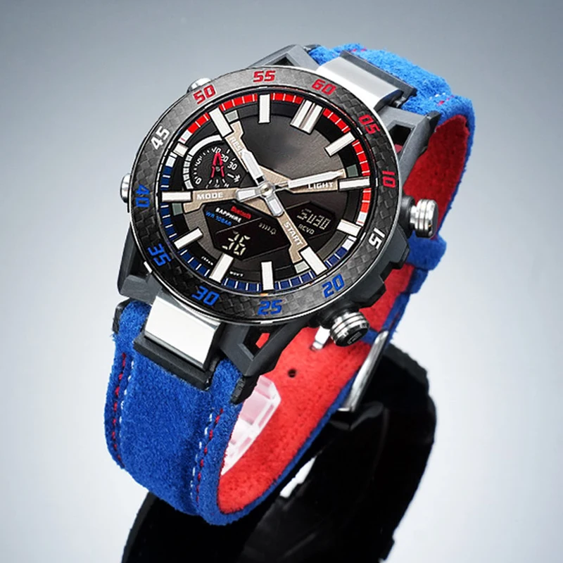 Фото Часы Casio серии EDIFICE 5698 ECB-2000/EFS-S641 с замшевым кожаным ремешком и браслетом из воловьей кожи с вырезом ECB-2000HR/PB, мужские. №1
