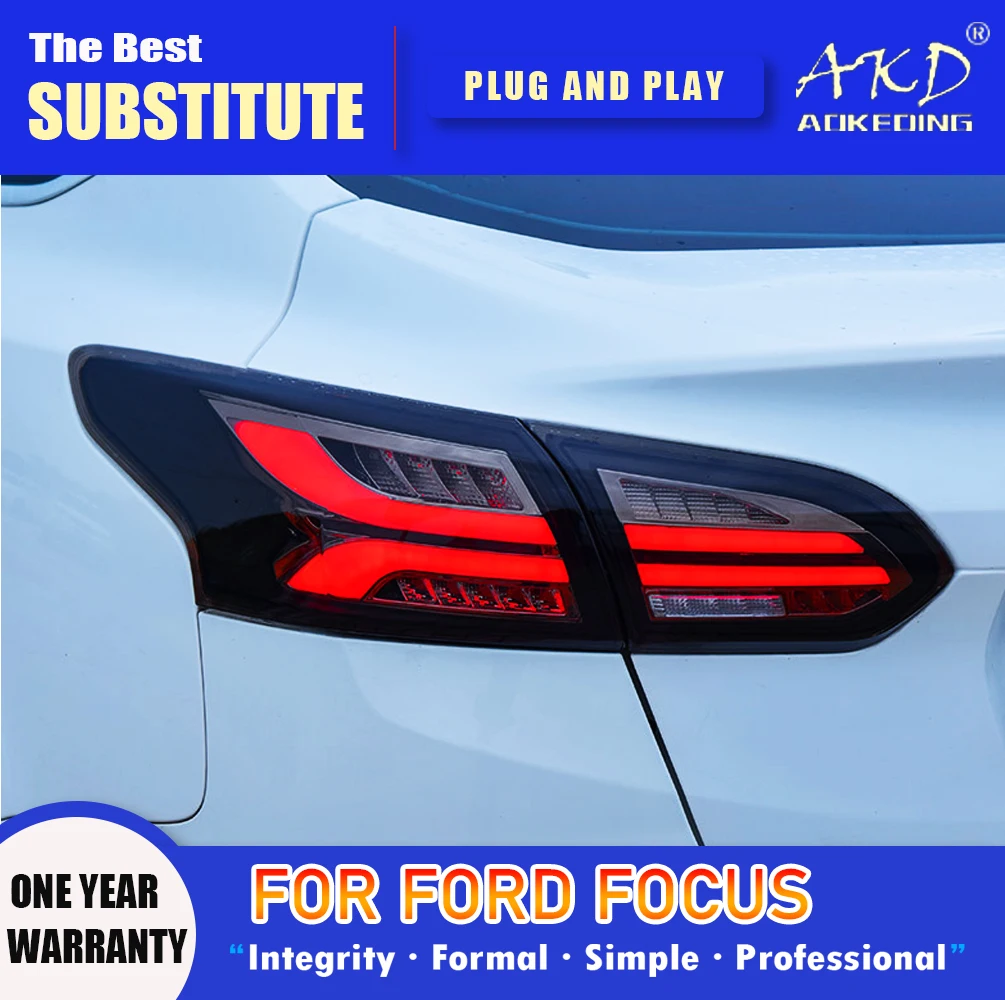 

Задняя фара AKD для Ford Focus 3 светодиодный Tail светильник 2015-2018 Focus 3, задний противотуманный тормоз, сигнал поворота, автомобильные аксессуары