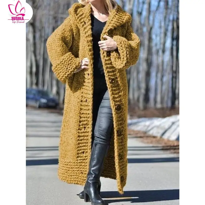 

Thick Warm Cardigan Women 2022 Fall Winter Hooded Oversized Plus Size Sweaters Knitted Coats Loose Long Overcoats Knitwear