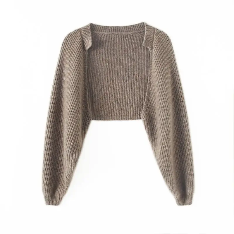 Женский короткий кардиган Осенний подходящий ко всему трикотажный с длинным