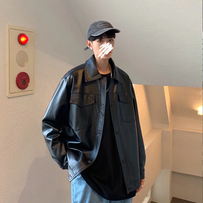 

Leather Jacket Men Handsome High Street Hip Hop Clothing Baggy Fashion Stylish Casual Ulzzang Teens Dynamic Black Cool Popular