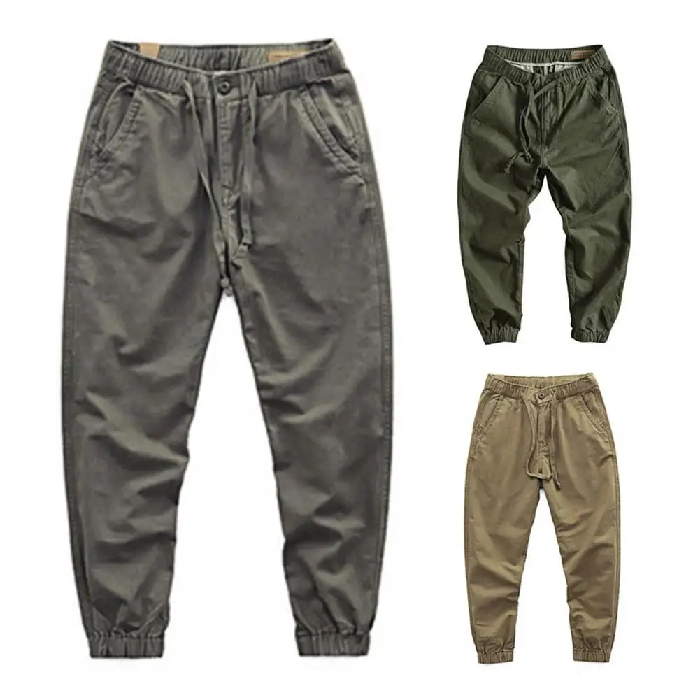 

Pockets Fitness Pants Elastic Waist Thin Trousers Men Drawstring Stretchy for Mountain Climbing Multi Cuffs Training for Mountai