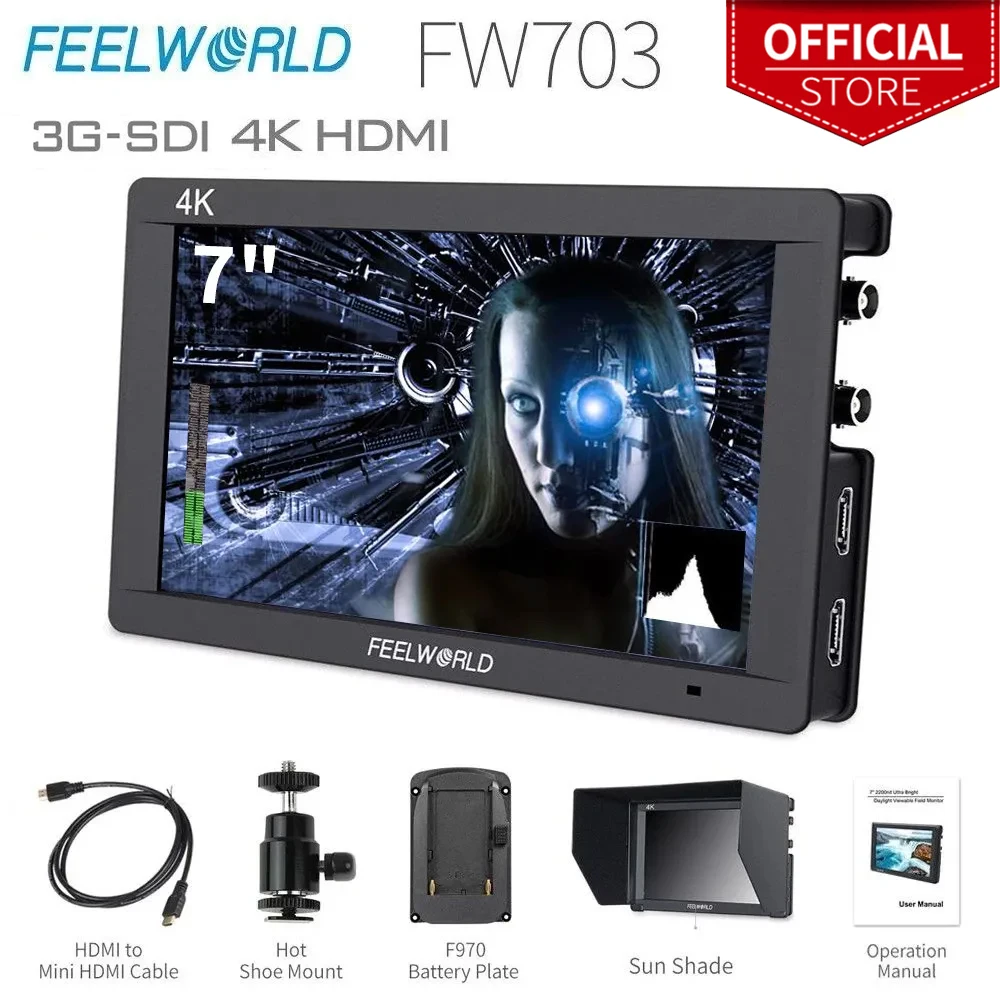 FEELWORLD FW703 7 Inch 3G SDI 4K On-camera Monitor IPS Full HD 1920x1200 Field HDMI for DSLR Sony Nikon Canon Stabilizer - купить по
