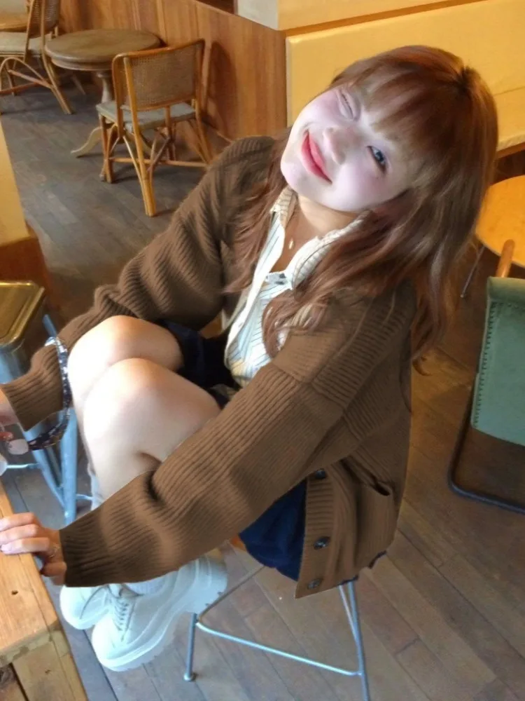 Женский трикотажный кардиган в стиле Харадзюку повседневный однотонный с