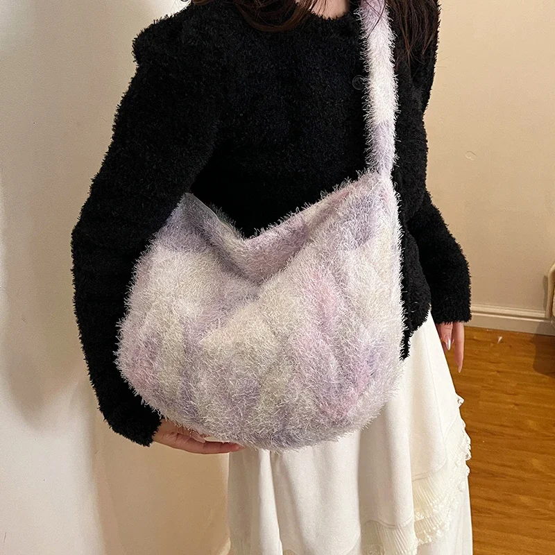 Плюшевая сумка на плечо для женщин модные зимние шерстяные женские сумки