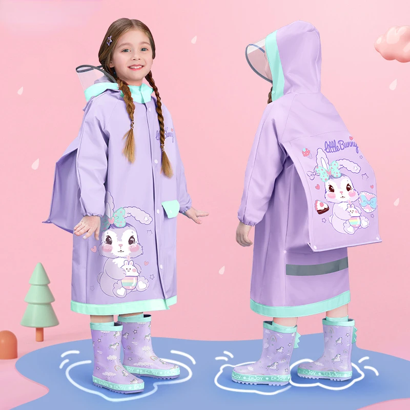 

Children's Raincoat for Girls and Primary School Students Full Body Waterproof Big Children's Raincoat with Schoolbag Poncho