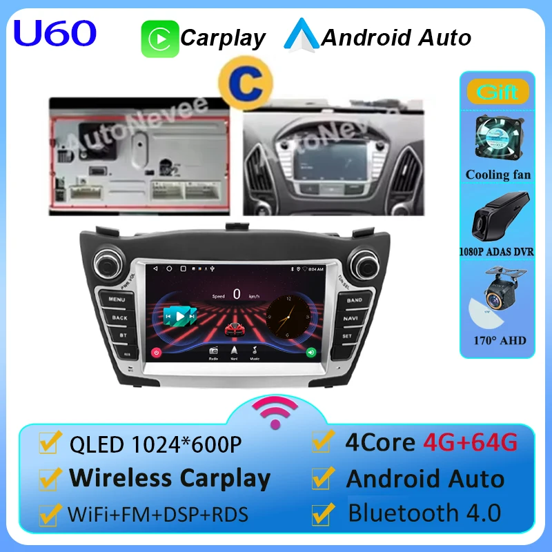 

Android 15 Carplay для Hyundai IX35 Tucson 2 LM 2009-2015 Автомобильный радиоприемник Мультимедийный видеоплеер QLED Экран GPS-навигация WiFi 5G