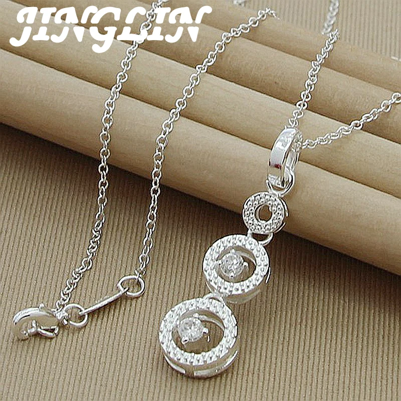 

JINGLIN Real Silver Color Pendant Necklace Love Round Hand Chain Necklace For Women Good Jewelry 45cm