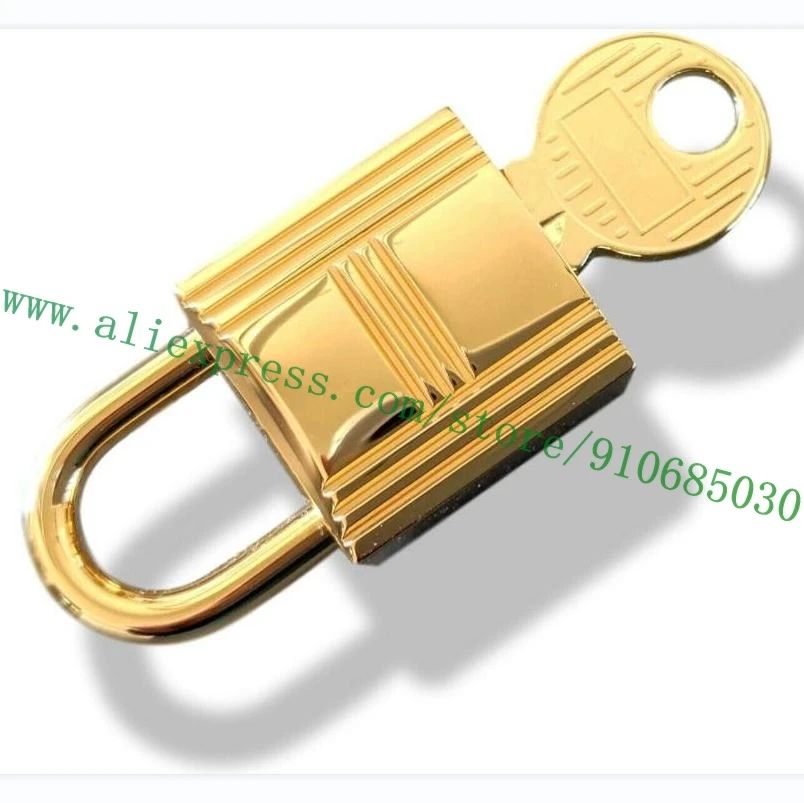 Polished Golden-tone Bag Parts 1 Lock 2 Key Padlock Substitute For Women Handbag Lady Leather Bag Also Necklace Pendant Charm