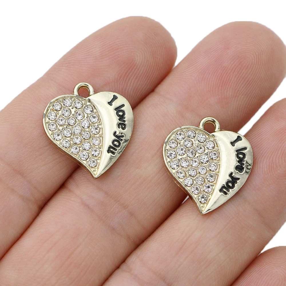 

5Pcs Gold Plated Crystal I Love You Heart Charm Pendant Jewelry Making Necklace Findings Accessories DIY Handmade Craft