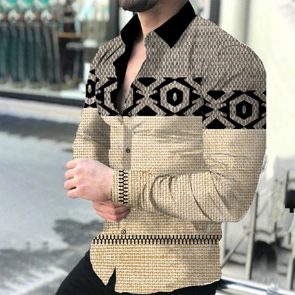 

Men Tops Men Shirts Men Printed Printed Shirt Shirt Slim Fit Top Vintage Button Casual Fashion Lapel Breathable