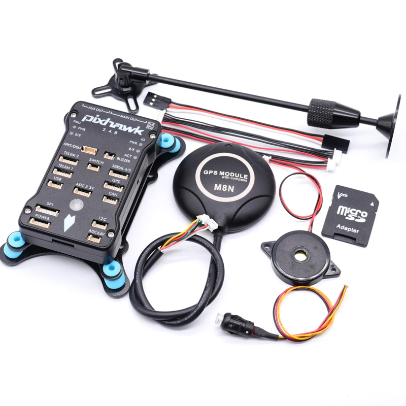 

Контроллер полета Pixhawk PX4 PIX 2.4.8 32 бит с 4G SD предохранительным выключателем зуммер M8N GPS + PPM + I2C + gps подставка + амортизатор + кардридер