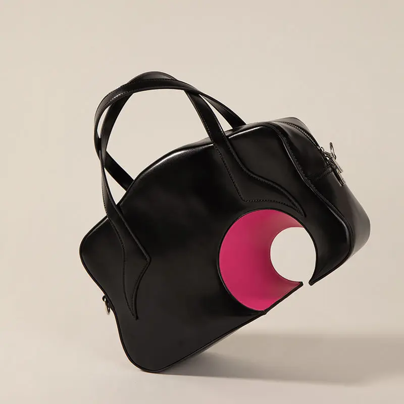 

Fashion Pu Leather Bag Round Hollow Handbag Tote Messenger Bag Portable Shoulder Messenger Bag Men Women Bag Purse Crossbody Bag