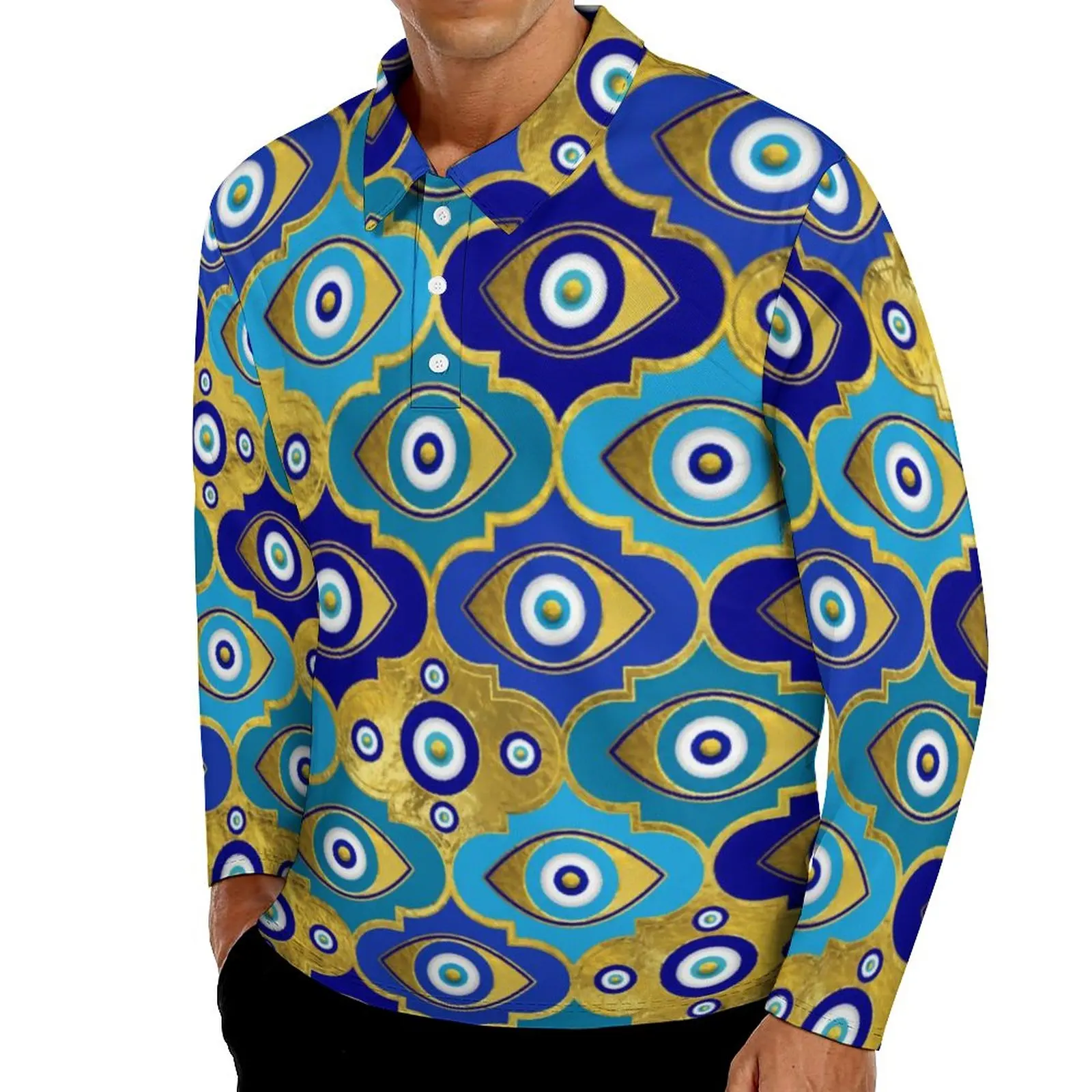 

Рубашка-поло с изображением сглаза, Весенняя повседневная женская рубашка с длинным рукавом, отложным воротником, крутые футболки большого...