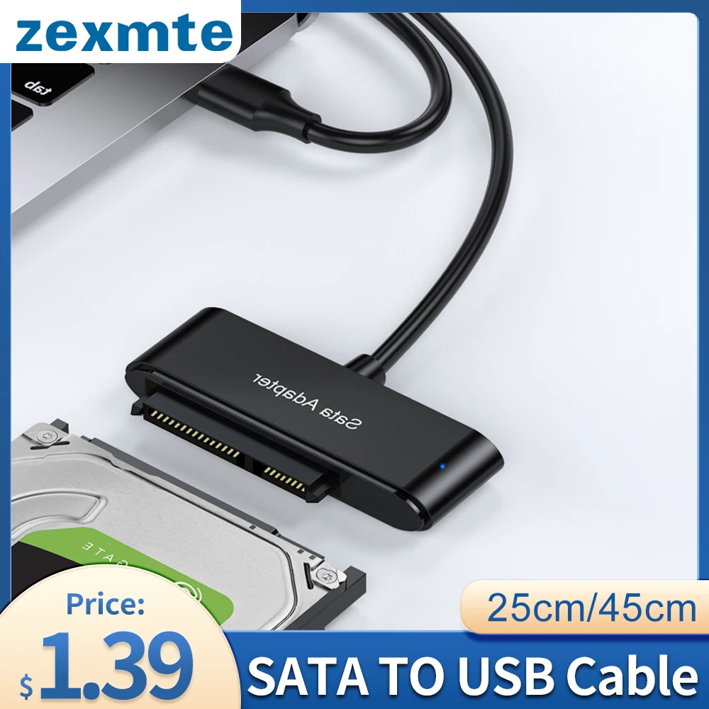 

Адаптер Zexmte SATA-USB 3,0 для жестких дисков 2,5 дюйма, HDD, SSD, 25 см/50 см