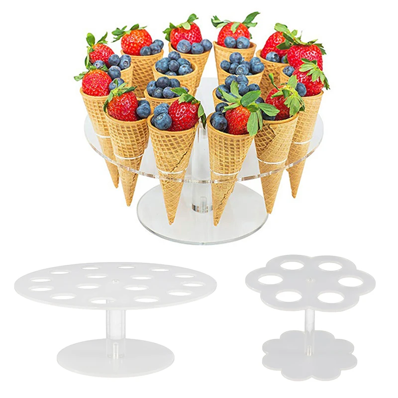 6/16หลุมอะคริลิคใส Ice Cream Stand เค้กกรวยขาตั้งงานแต่งงานบุฟเฟ่ต์อาหารชั้นวางอุปกรณ์เบเกอรี่