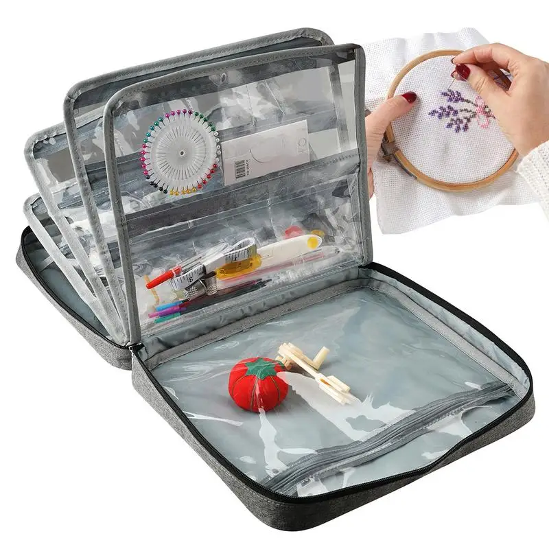 

Cross Bag Embroidery Project Storage Bag Embroidery Project Carrying Bag With 4 Clear Compartments For Cross Kits Tools