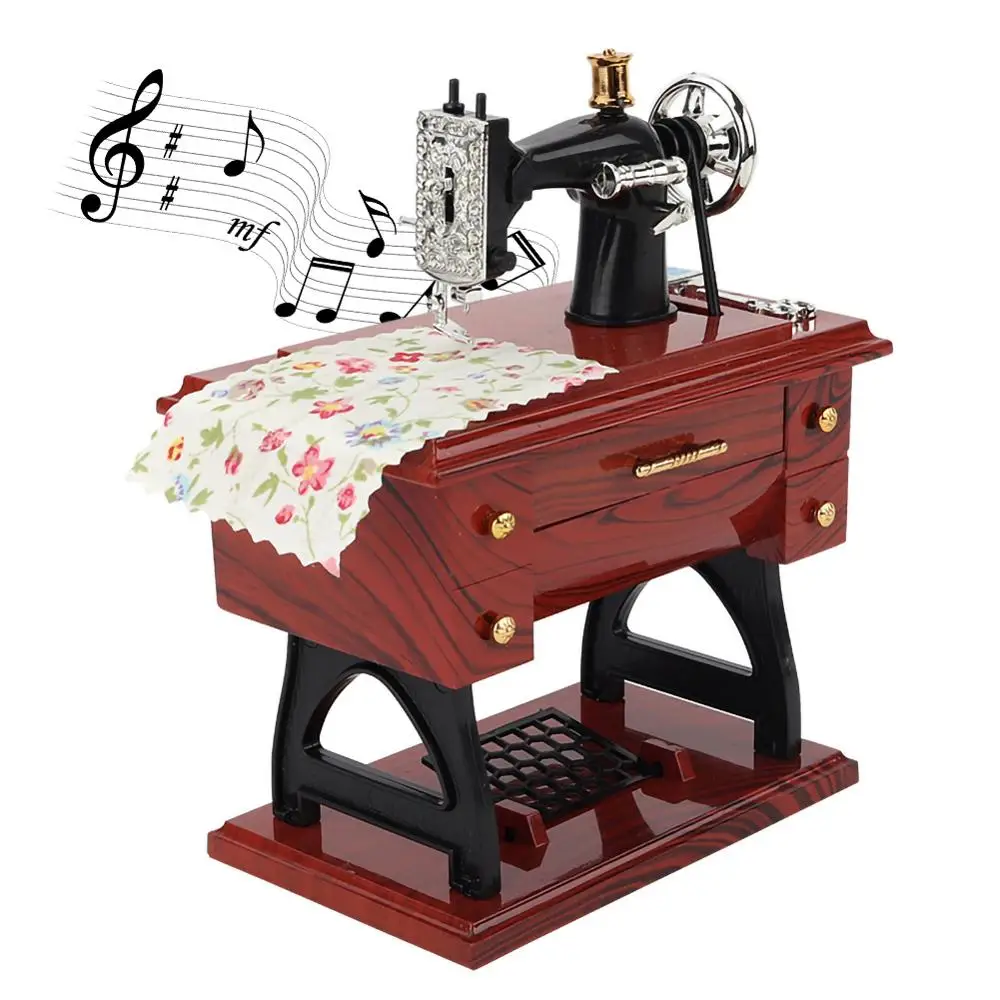 

Mini Nostalgic Music Box To Alice Random Music Xmas Gift to Wife Creative Retro Simulation Sewing Machine Music Box Hand Crank
