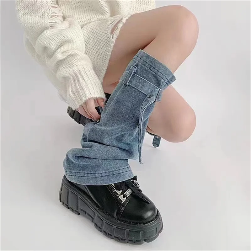 Женские джинсовые гетры Dourbesty в стиле панк на ремешке с пряжкой до колена гранж