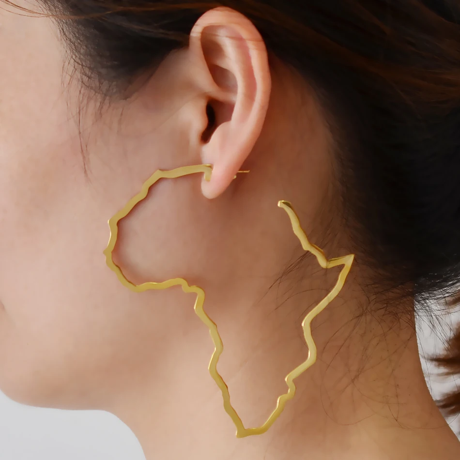 

9CM Outline Africa Map Big Earrings Exaggerate Earring Gold Color African Jewelry Traditional Ethnic Hyperbole Earrings #201121