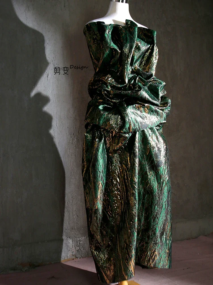 Ретро темно-зеленая 3D текстура Золотая полосатая жаккардовая рельефная ткань