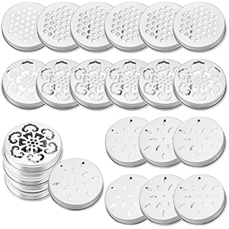 

30Pcs Mason Jar Lids Cover 3 Style Hollow Mason Candle Topper Shade Jar Lid For Mason,Candle, Ball,Regular Mouth Jar,Etc