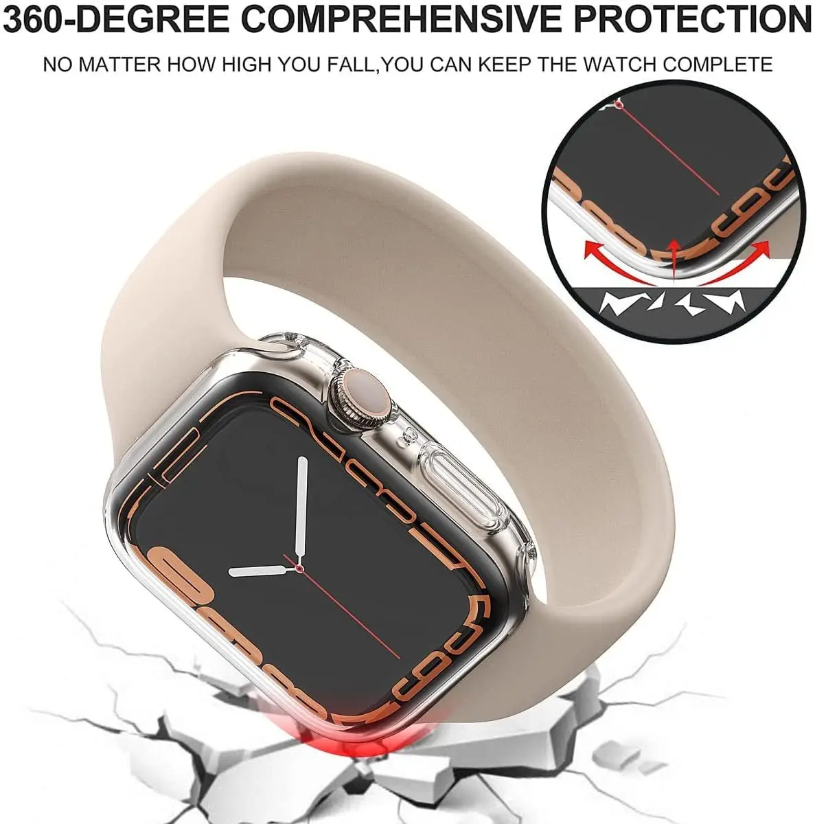 Clear Full Cover for Apple Watch Case 8 7 6 5 SE 45mm 41 44 42 40 mm Case for Iwatch Series 7 6 5 4 38mm Glass Screen Protector