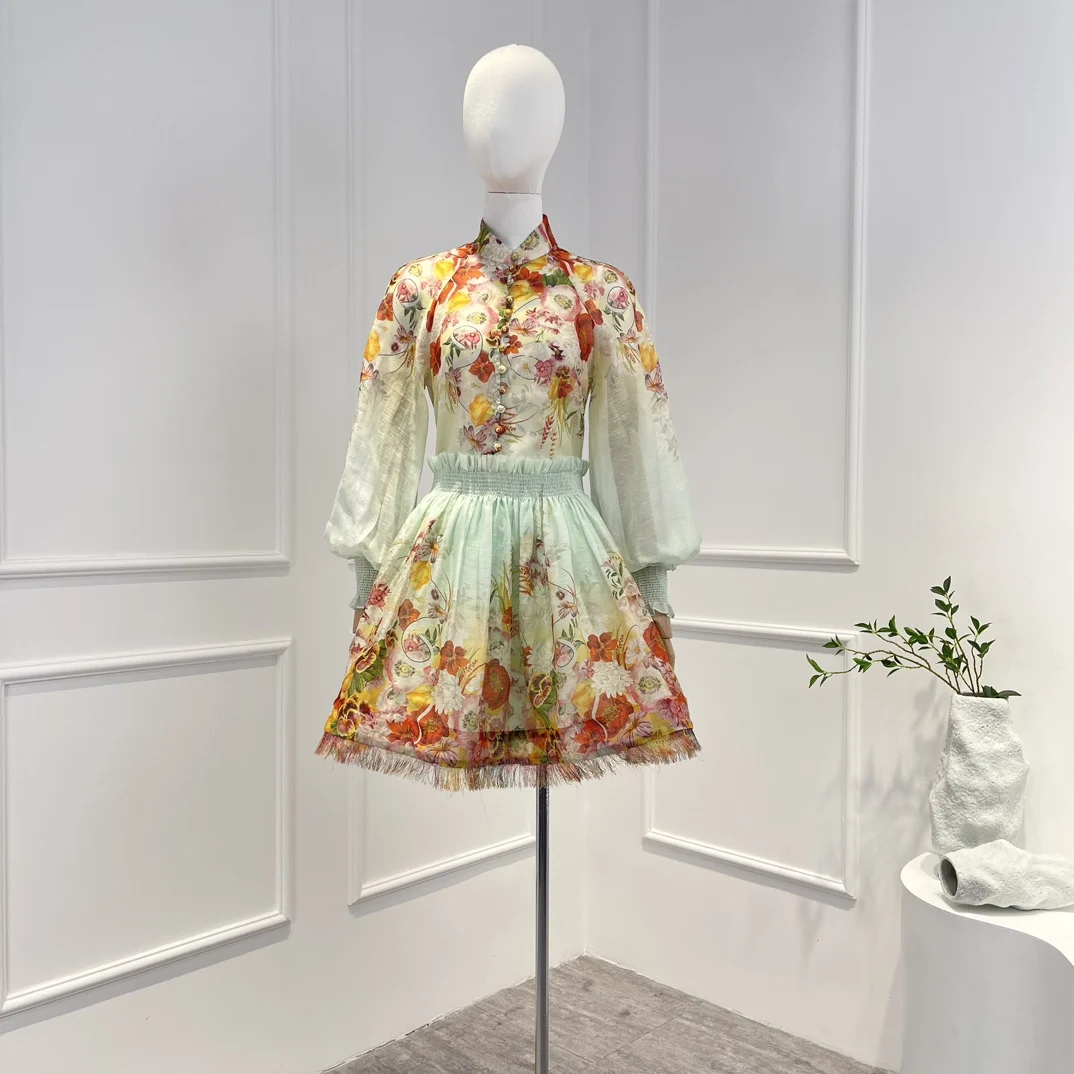 

Женский комплект из блузки и юбки, блузка с цветочным принтом и градиентом, весна-лето 2023