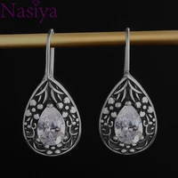 naisya 925 sterling silver pear shaped zircon earrings for women retro wedding engagement party dangle earrings vintage jewelry